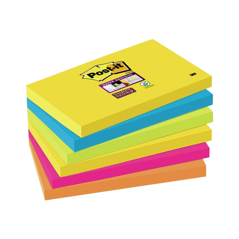 3M Post-it Super Sticky Carnival Colour 655-6SS-CARN - anteckningar - 76 x 127 mm - 540 ark (6 x 90)
