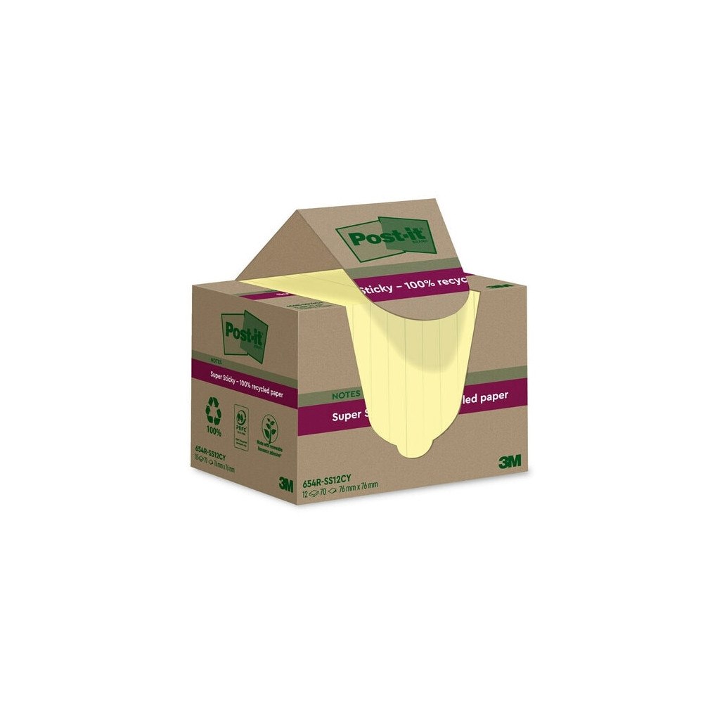 3M Post-it Super Sticky 654 RSS12CY - klisterlappar - 76 x 76 mm - 840 ark (12 x 70)