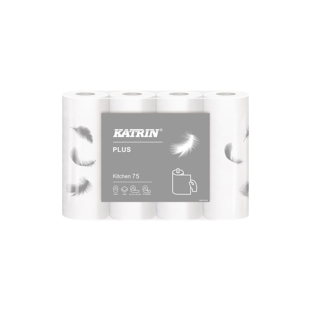 METSA TISSUE A/S Katrin Plus Kitchen 75 - pappershandduk - 76 ark - rulle - 21 m - vit (paket om 4)