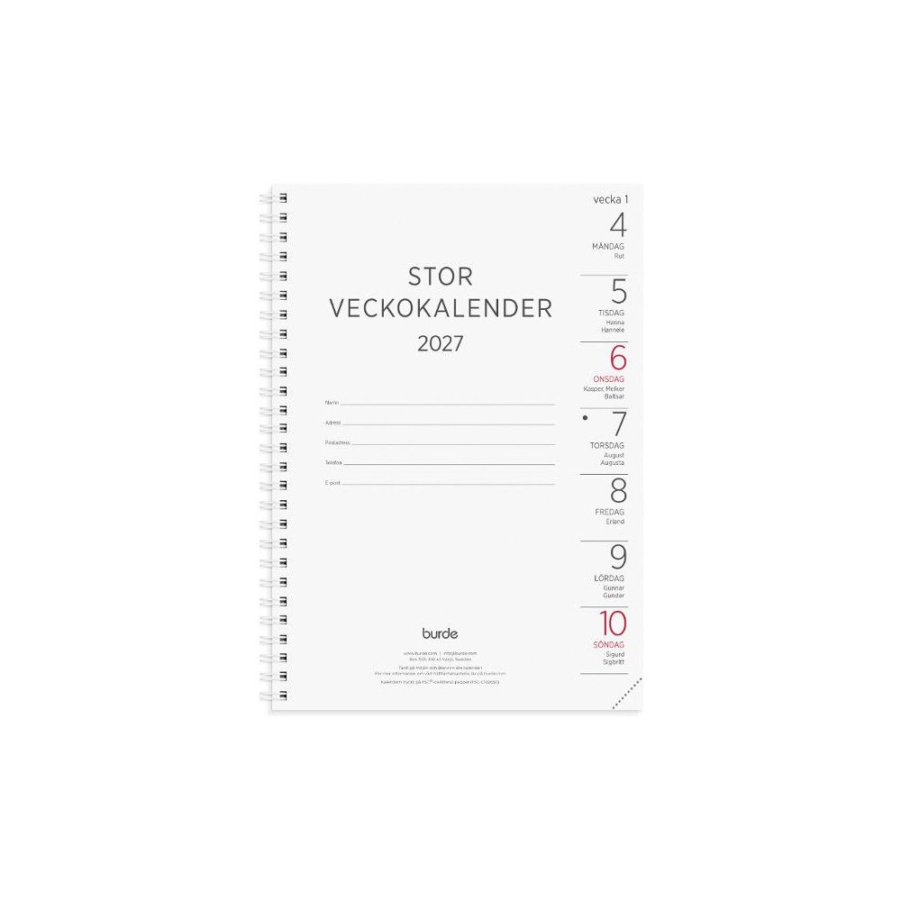 Burde Stor Veckokalender 2027 refill