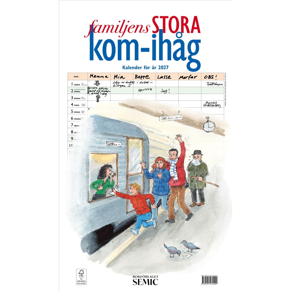 Bokförlaget Semic Familjens STORA kom-ihåg-kalender 2027 (bok, spiral)
