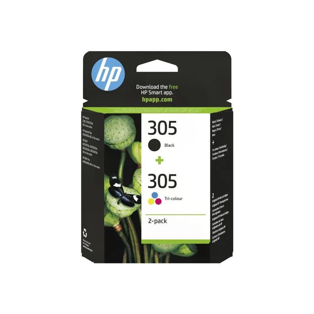 HP HP 305 - 2-pack - svart, färg (cyan, magenta, gul) - original - bläckpatron