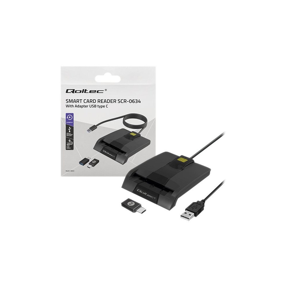 Qoltec Qoltec SCR-0634 - SMART-kortläsare - USB-C, USB 2.0
