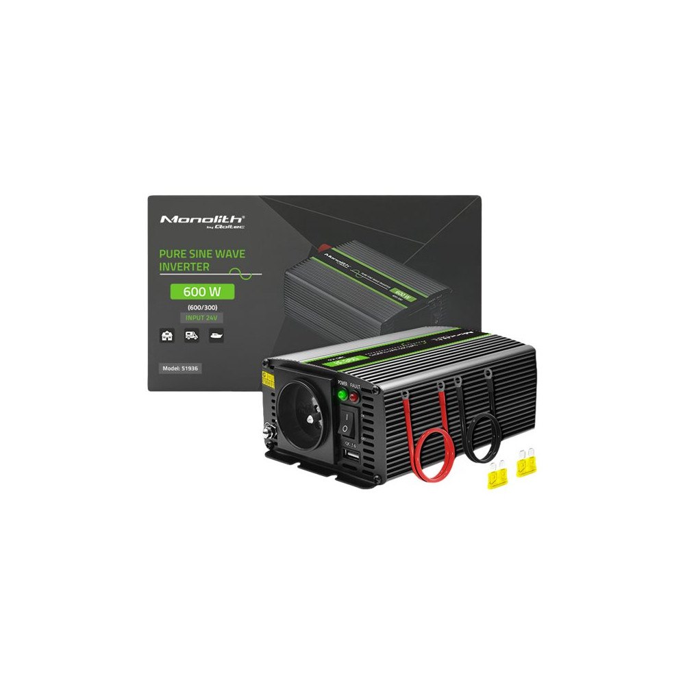 Qoltec Qoltec Monolith - DC-AC-omriktare - ren sinusvåg - 600 watt