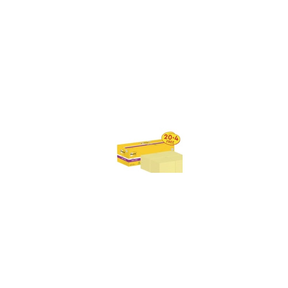 3M Post-it Super Sticky 654-SSCY VP24 - klisterlappar - 76 x 76 mm - 2160 ark (24 x 90)