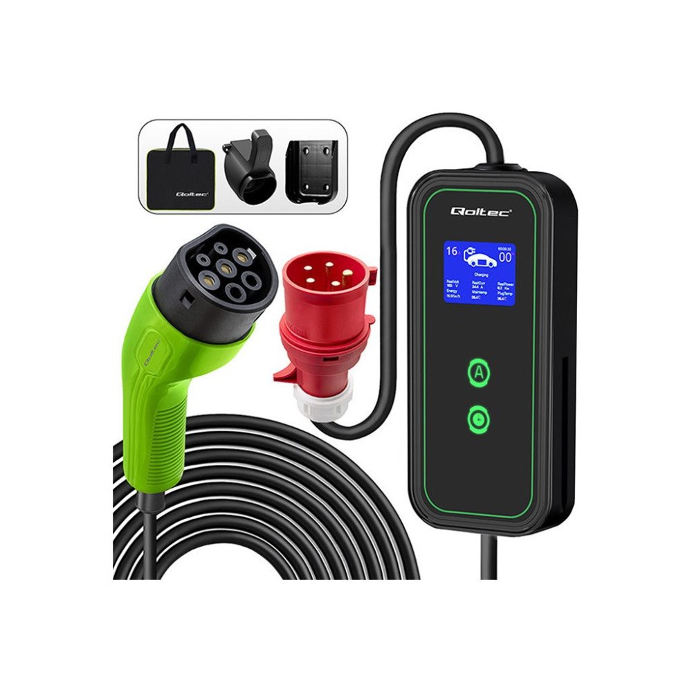 Qoltec Qoltec Mobile EV-laddningsstation - with 2-in-1 Type 2 adjustment, portable, LCD, LED - IEC 62196-2 (Mennekes) - 11 kW