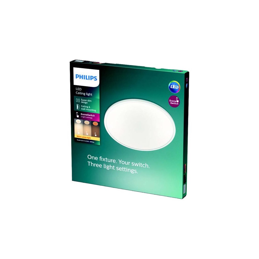 Philips Philips Superslim CL550 - vägg-/taklampa - LED - 18 W - varmt vitt ljus - 2700 K - vit