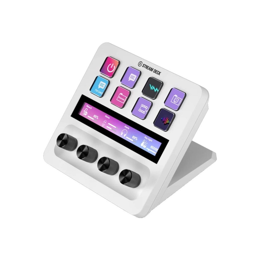 Corsair Microsystems Elgato Stream Deck + - tangentsats - med LCD-pekpanel, 4 rattar - vit Inmatningsenhet