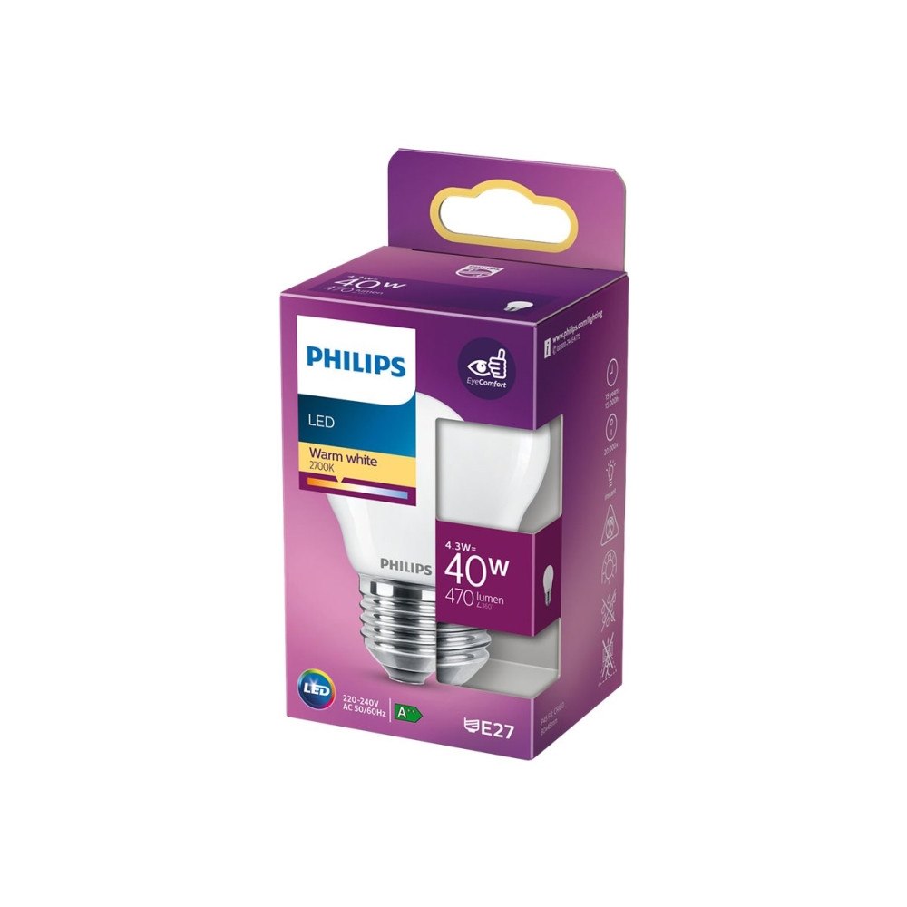 Philips Philips - LED-glödlampa - form: P45 - glaserad finish - E27 - 4.3 W - varmt vitt ljus - 2700 K