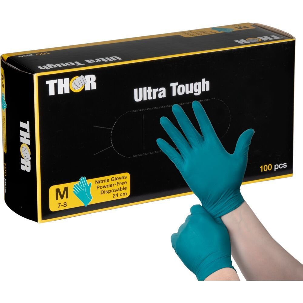 THOR Engångshandske, THOR Ultra Tough, M, grön, nitril, puderfri