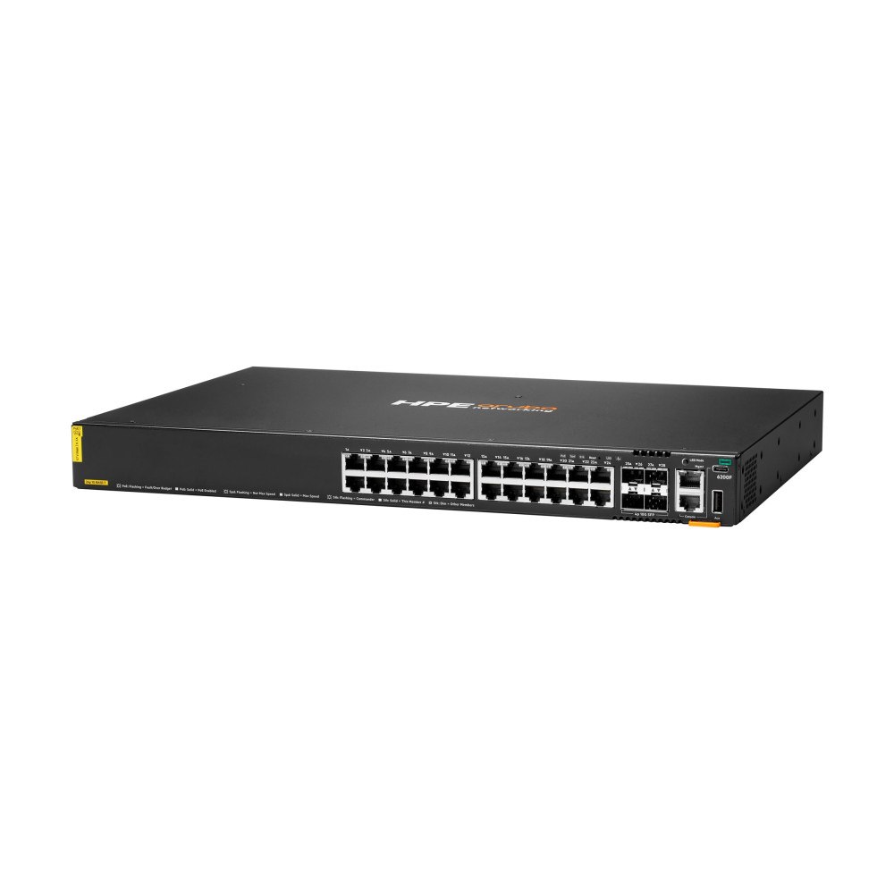 HP HPE Aruba 6200F 24G Class4 PoE 4SFP+ 370W Switch - switch - max. staplingsavstånd 10 kms - 24 portar - Administrerad - r...