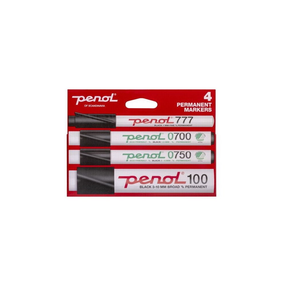 PENOL Tuschpenna Penol 777+0700+0750+100, permanent, svart, 4 st./...