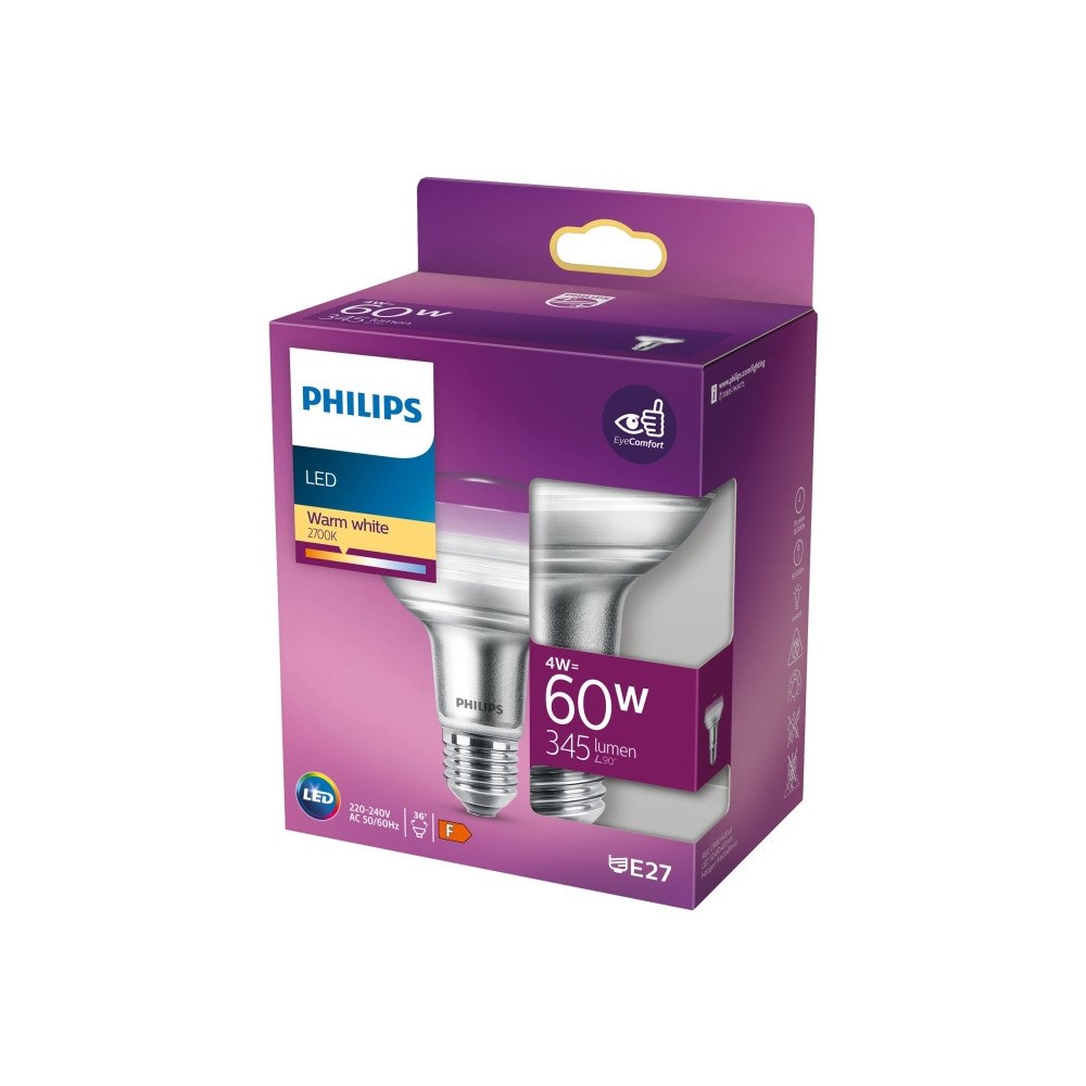 Philips Philips - LED-spotlight - form: R80 - E27 - 4 W - varmt vitt ljus - 2700 K