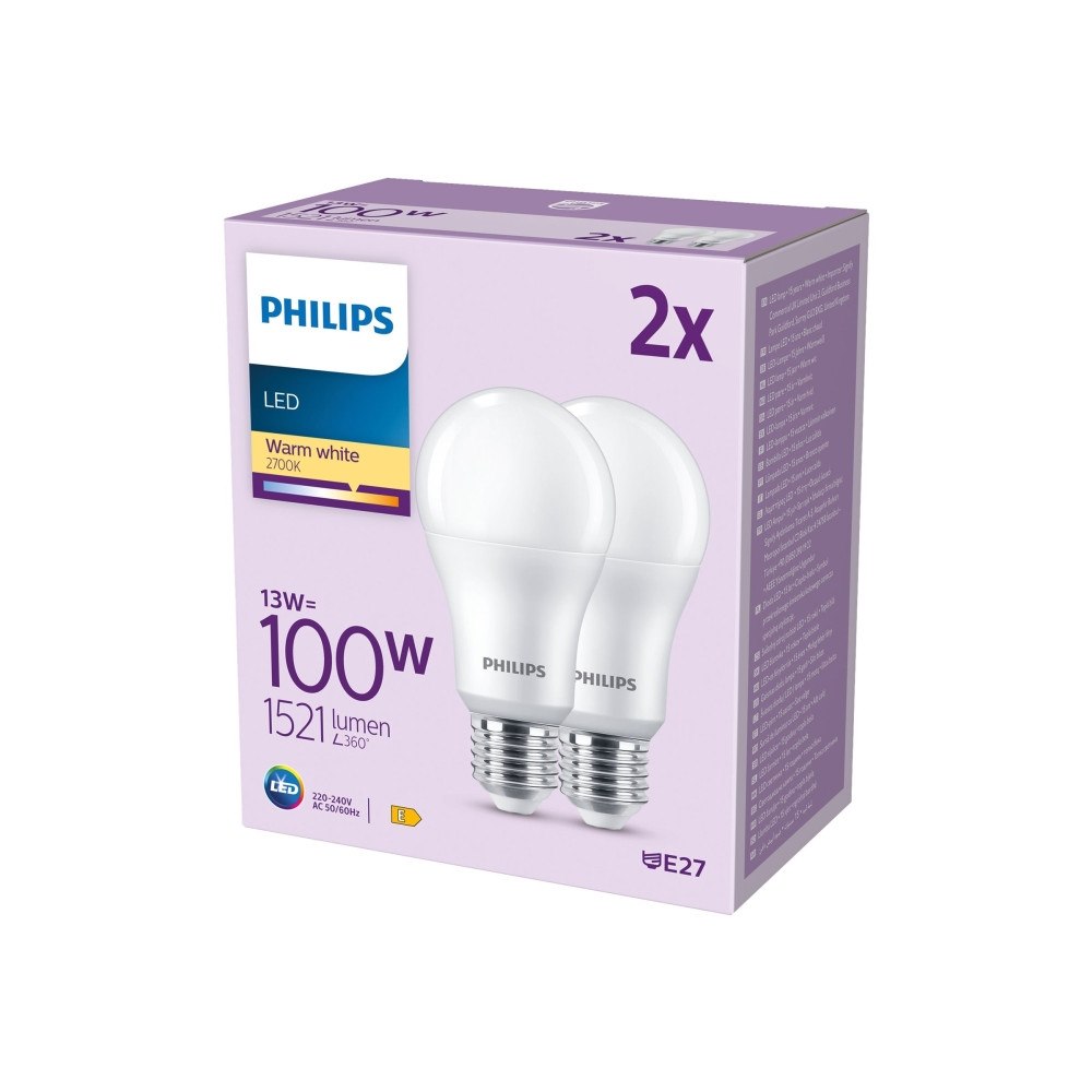 Philips Philips - LED-glödlampa - form: A67 - glaserad finish - E27 - 13 W - varmt vitt ljus - 2700 K (paket om 2)