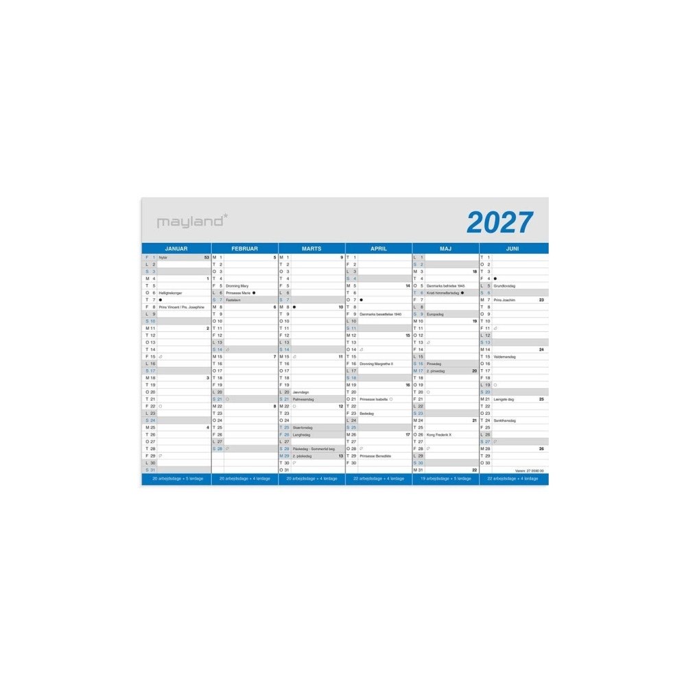 Mayland-Burde Mayland Classic väggkalender A4 2027, 297 x 210 mm, flerfärg...