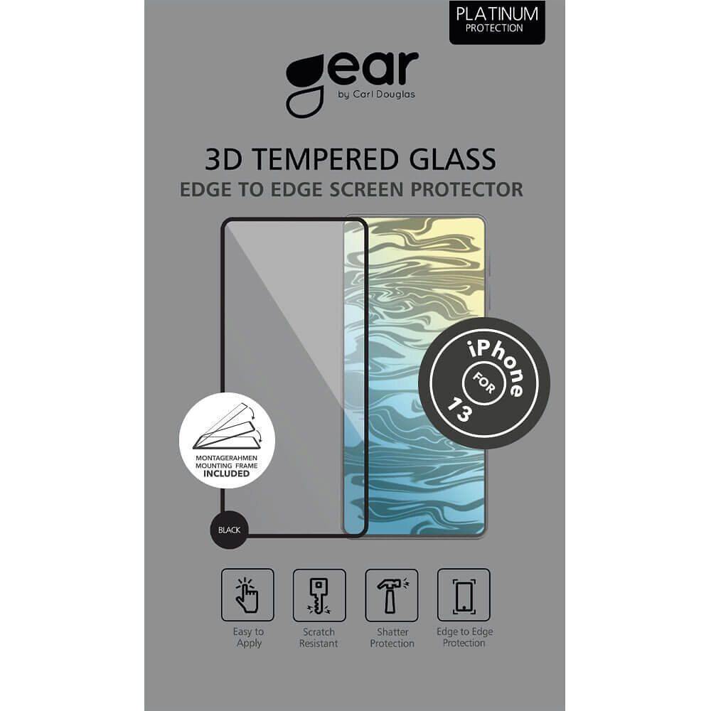 GEAR Glass Prot. Curved Black Frame 3D PLATINUM iPhone 13/13 PRO/14/16E