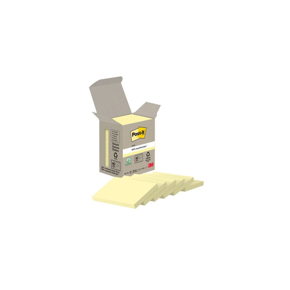 Post-it Notes POST-IT 100% recy 38x51mm gul 6/fp