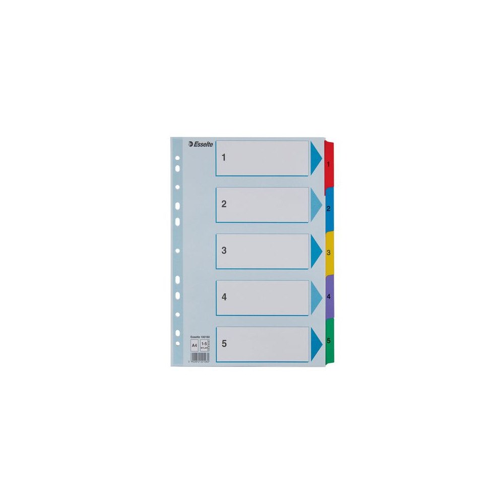 ESSELTE Kartongregister m. plastfl. A4 1-5 färg