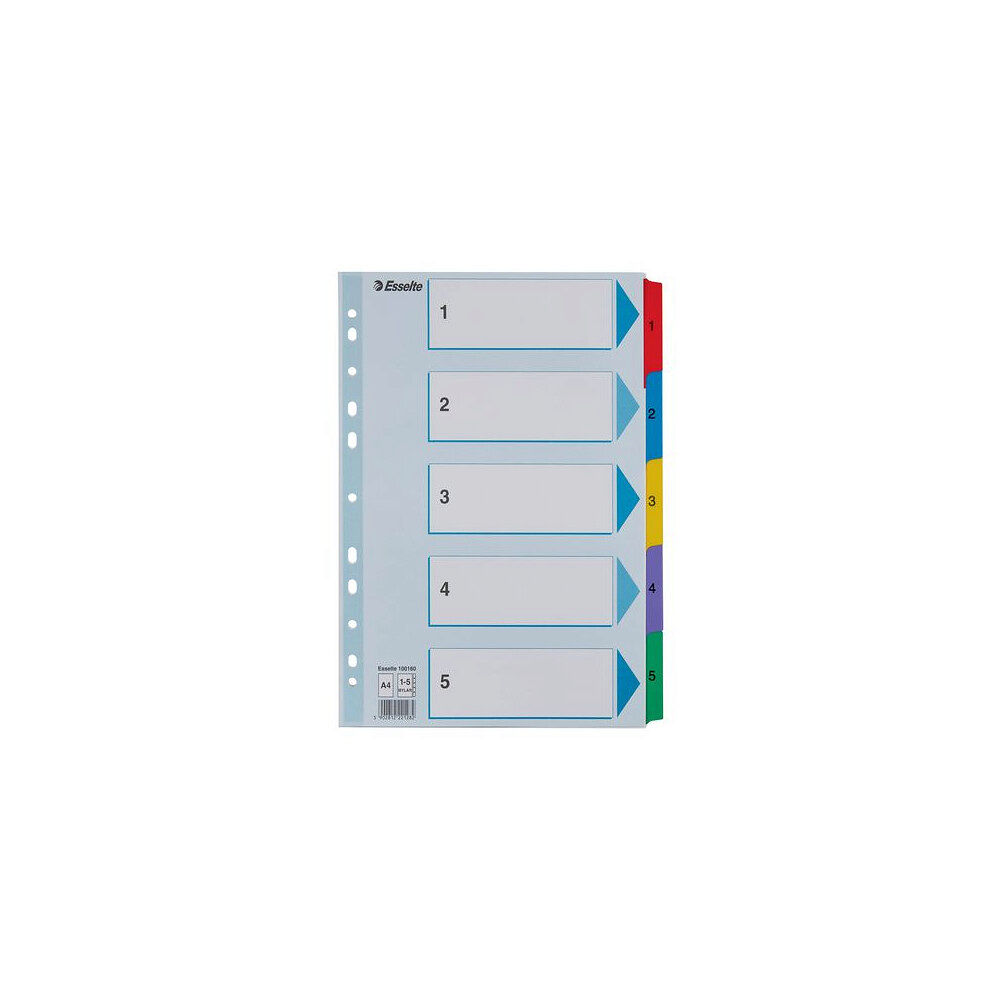 ESSELTE Kartongregister m. plastfl. A4 1-5 färg