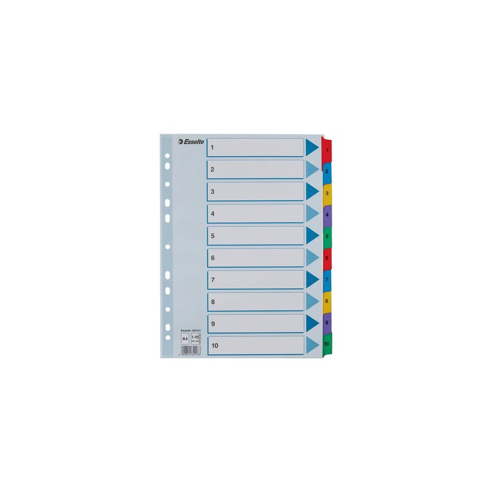 ESSELTE Kartongregister m. plastfl. A4 1-10 färg