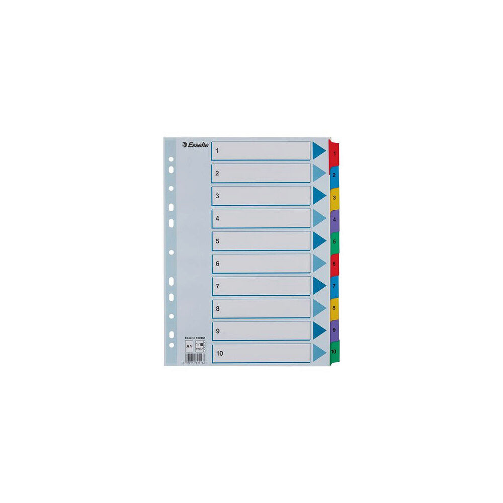 ESSELTE Kartongregister m. plastfl. A4 1-10 färg