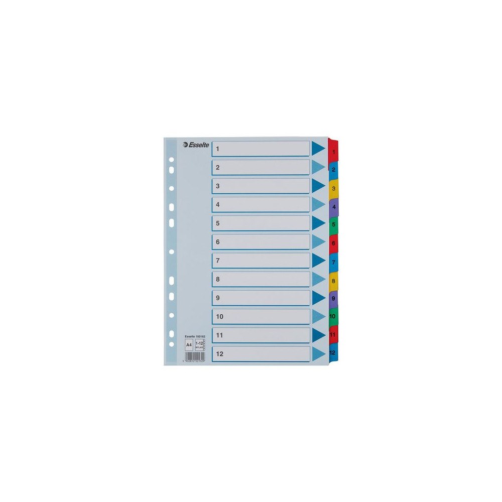 ESSELTE Kartongregister m. plastfl. A4 1-12 färg