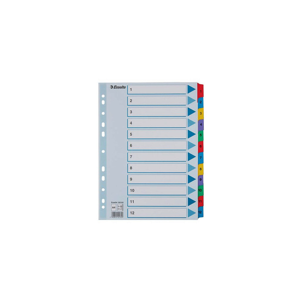 ESSELTE Kartongregister m. plastfl. A4 1-12 färg