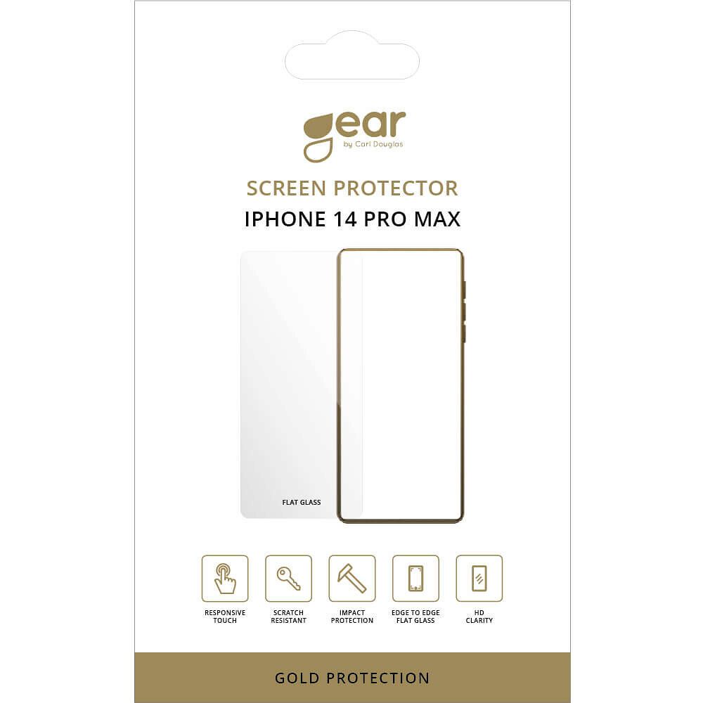 GEAR Glass Prot. Flat Case Friendly 2.5D GOLD iPhone 14 Pro Max