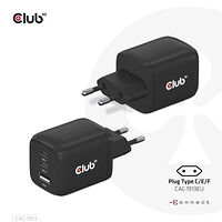 Club 3D Club 3D CAC-1913 strömadapter - GaN-teknik, tre portar - USB typ A, 2 x USB-C - 65 Watt