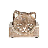 SASS & BELLE Sass & Belle Wooden Carved Cat Coaster - Set of 6