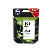 Hewlett-Packard HP 304 - 2-pack - svartfärgad, färg (cyan, magenta, gul) - original - bläckpatron