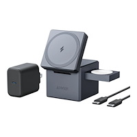 Anker Group Anker 3-in-1 Cube trådlöst laddställ - med MagSafe - + växelströmsadapter - 15 Watt - MFI-certifierad