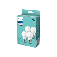 Philips Philips - LED-glödlampa - form: A60 - glaserad finish - E27 - 8 W - svalt vitt ljus - 4000 K (paket om 4)