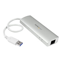 StarTech.com StarTech.com Bärbar USB 3.0-hubb med 3 portar plus Gigabit Ethernet - inbyggd kabel - hubb - 3 portar