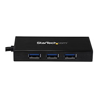 StarTech.com StarTech.com Bärbar USB 3.0-hubb med 3 portar plus Gigabit Ethernet - aluminium med inbyggd kabel - hubb - 3 portar