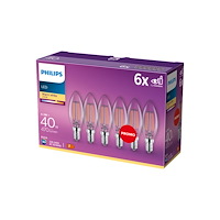 Philips Philips - LED-glödlampa med filament - form: B35 - klar finish - E14 - 4 W - varmt vitt ljus - 2700 K (paket om 6)
