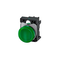 Siemens Indikatorlys, 22 mm, rund, plastik, grøn, glat linse, med ho...