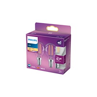 Philips Philips - LED-glödlampa med filament - form: P45 - klar finish - E14 - 4.3 W - varmt vitt ljus - 2700 K (paket om 2)