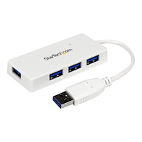 StarTech.com Startech Bärbar SuperSpeed mini USB 3.0-hubb med 4 portar - Vit - hubb - 4 portar