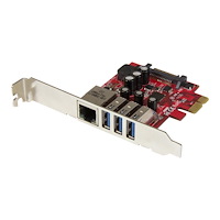 StarTech.com StarTech.com PCI Express USB 3.0-kort med 3 portar + Gigabit Ethernet - nätverks-/USB-adapter - PCIe 2.0 - USB 3.0 x 3 +...