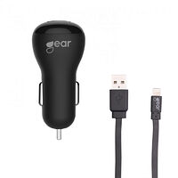 GEAR Laddare 12-24V 1xUSB 1A Svart Lightning Kabel platt 1m MFI